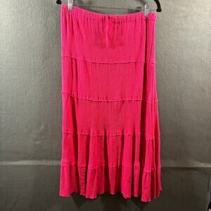 vtg women peasant maxi skirt cotton pink xl cottage western festival fairy boho